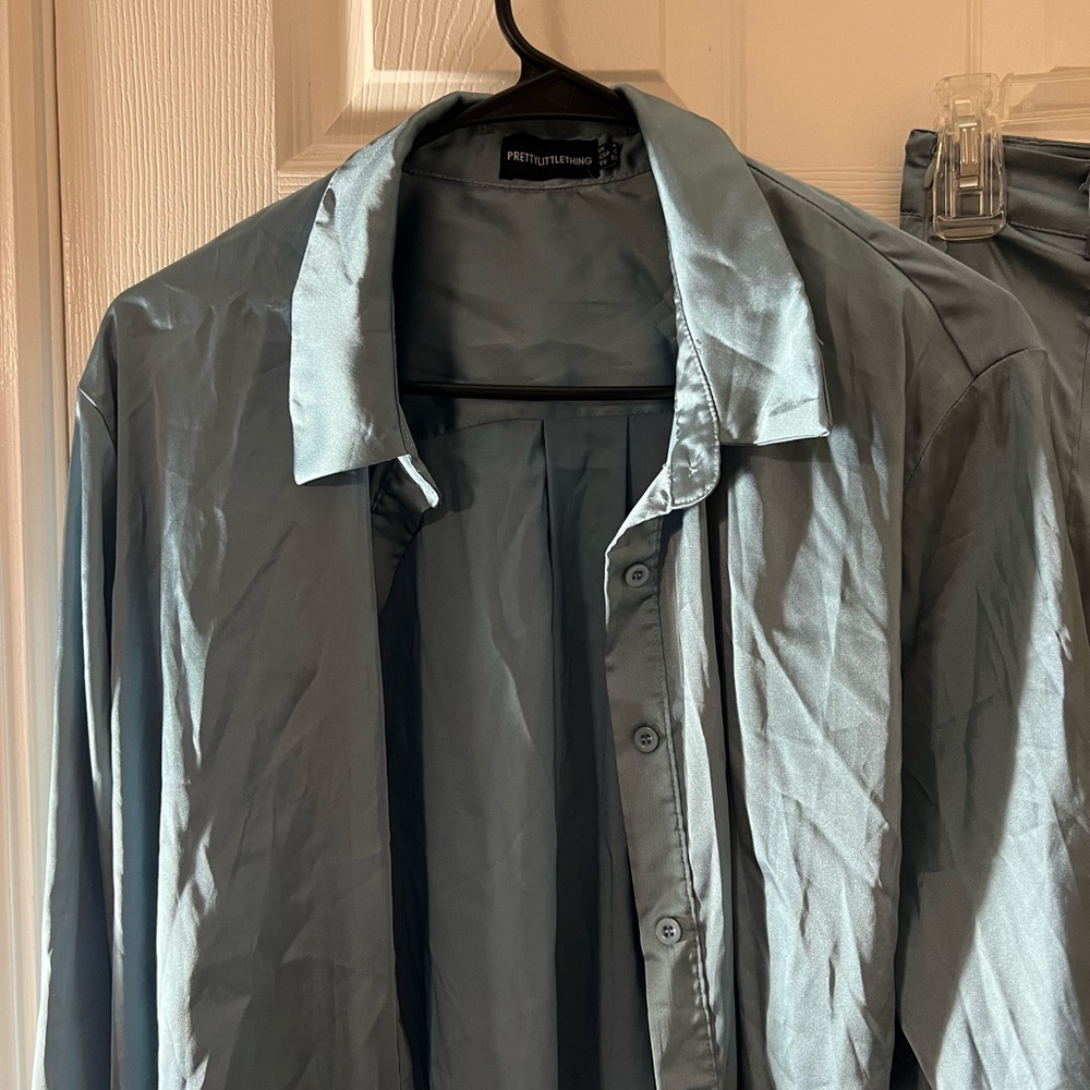 PLT Blue Silk Pant Suit